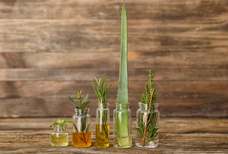 Canva - Bottles with Different Essential Oils on Wooden Background
